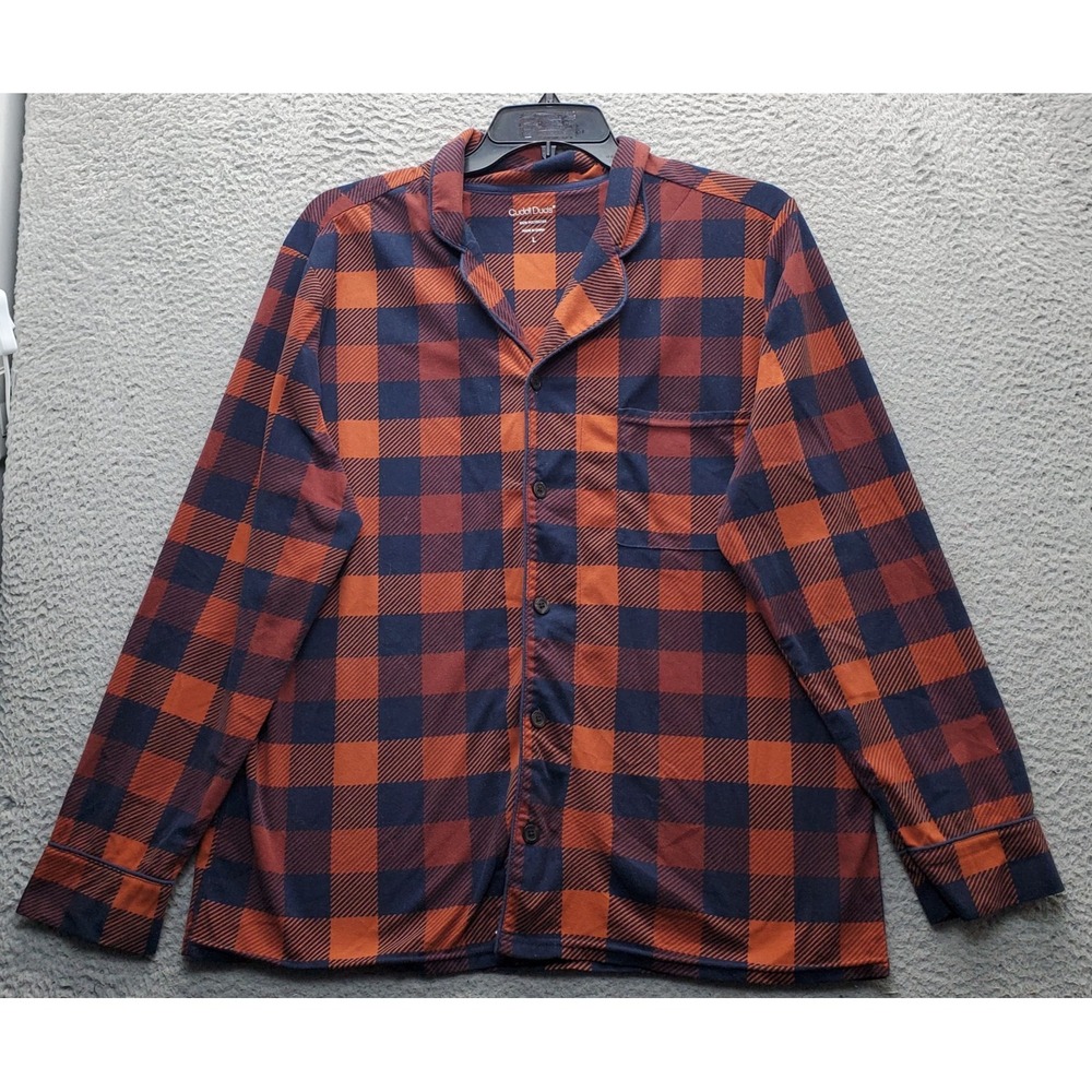 Cuddl‎ Duds Pajama Shirt Mens L Multi Plaid Long Sleeve Sleepwear Button Front